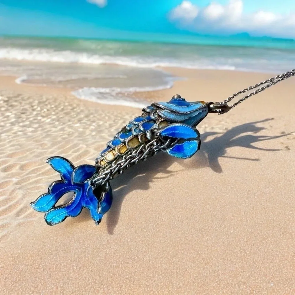 Vintage Sterling Silver & Enamel Koi Pendant / Charm - Picture 8 of 8